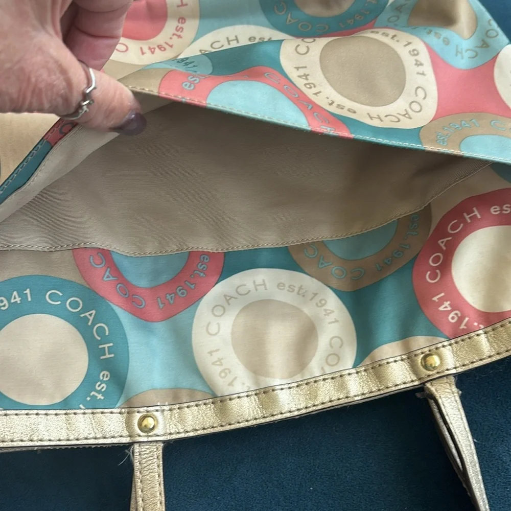 Coach multicolored sateen purse. F19196